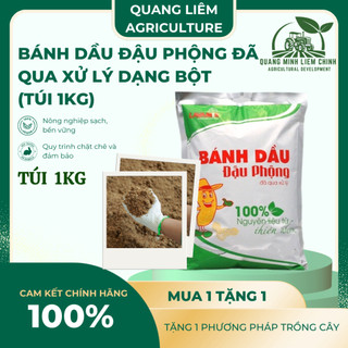 Bánh dầu đậu phộng Lavamix đã qua  xử lý dạng bột (túi 1kg), cung cấp hàm lượng hữu cơ cho cây trồng