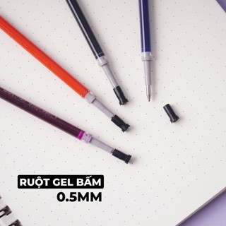 [Tặng Bút] Hộp 20 Ruột Bút Gel Bấm 0.5mm, Ngòi Thay Cho Bút Gel Bấm Mực Xanh Đen Đỏ Tím, Viết Không Gai CL-GR103