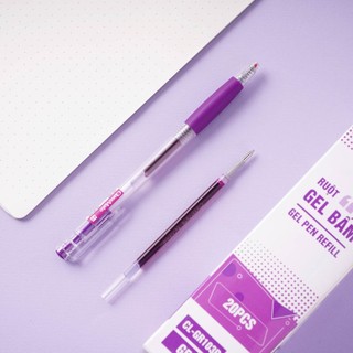 [Tặng Bút] Hộp 20 Ruột Bút Gel Bấm 0.5mm, Ngòi Thay Cho Bút Gel Bấm Mực Xanh Đen Đỏ Tím, Viết Không Gai CL-GR103
