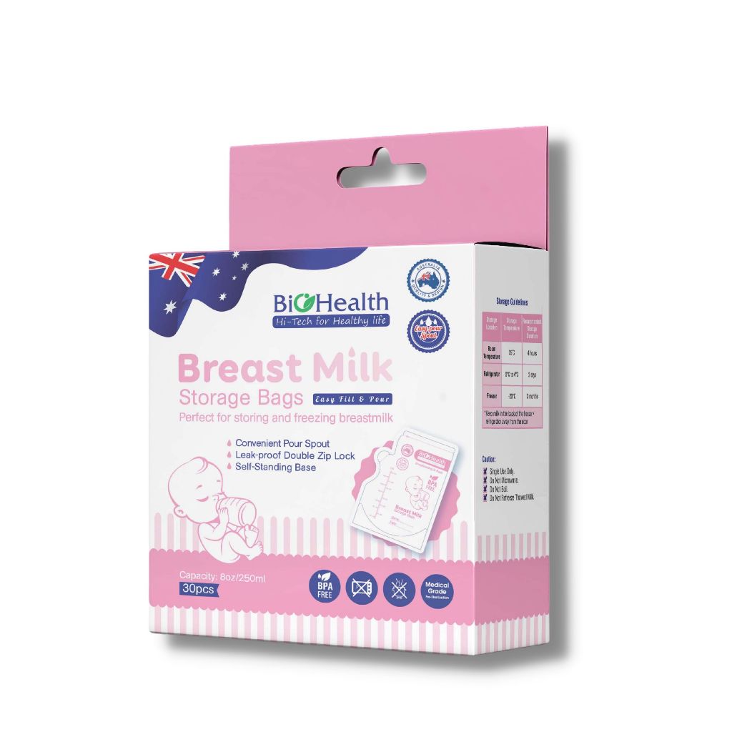 Túi trữ sữa BioHealth vật liệu không chứa BPA đạt tiêu chuẩn FDA hộp 30 túi 150ml/250ml