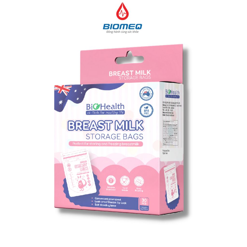 Túi trữ sữa BioHealth vật liệu không chứa BPA đạt tiêu chuẩn FDA hộp 30 túi 150ml/250ml