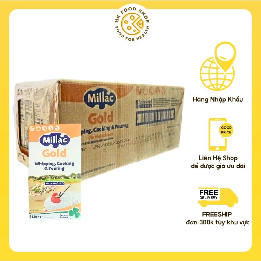 Millac Gold Kem Sữa Whipping Cream 1L 35% ( 12 hộp / Thùng ) ( DATE 08 ...
