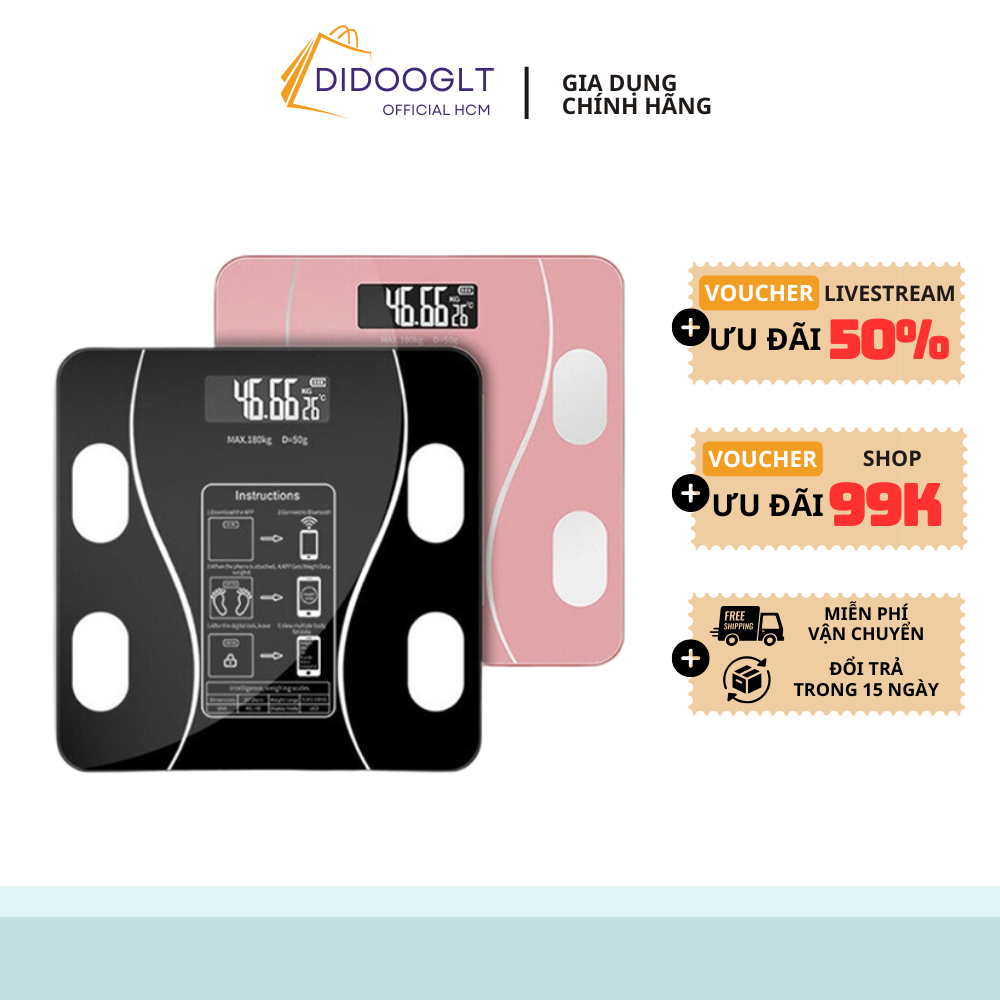 Cân Điện Tử Có Kết Nối Bluetooth Phân Tích Chỉ Số Cơ Thể Hiển Thị Nhiệt Độ, Tiện Lợi Cho Gia Đình ( didooglt )