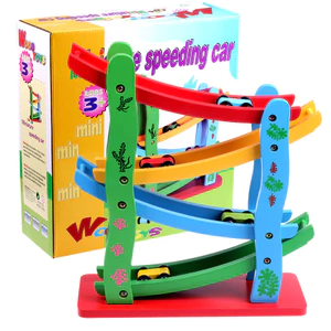 Đồ Chơi Xe Cầu Trượt 4 Tầng Bằng Gỗ Tặng Kèm 4 Ô Tô Cho Bé Yêu Phát Triển Tư Duy Trí Tuệ Toàn Diện