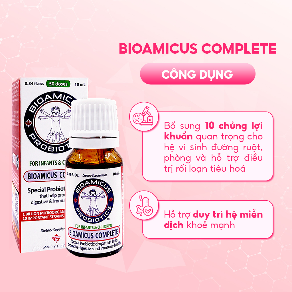 Men vi sinh 10 chủng BioAmicus Complete 10 ml hỗ trợ tiêu hóa, giúp bé ăn ngon, tăng cường miễn dịch