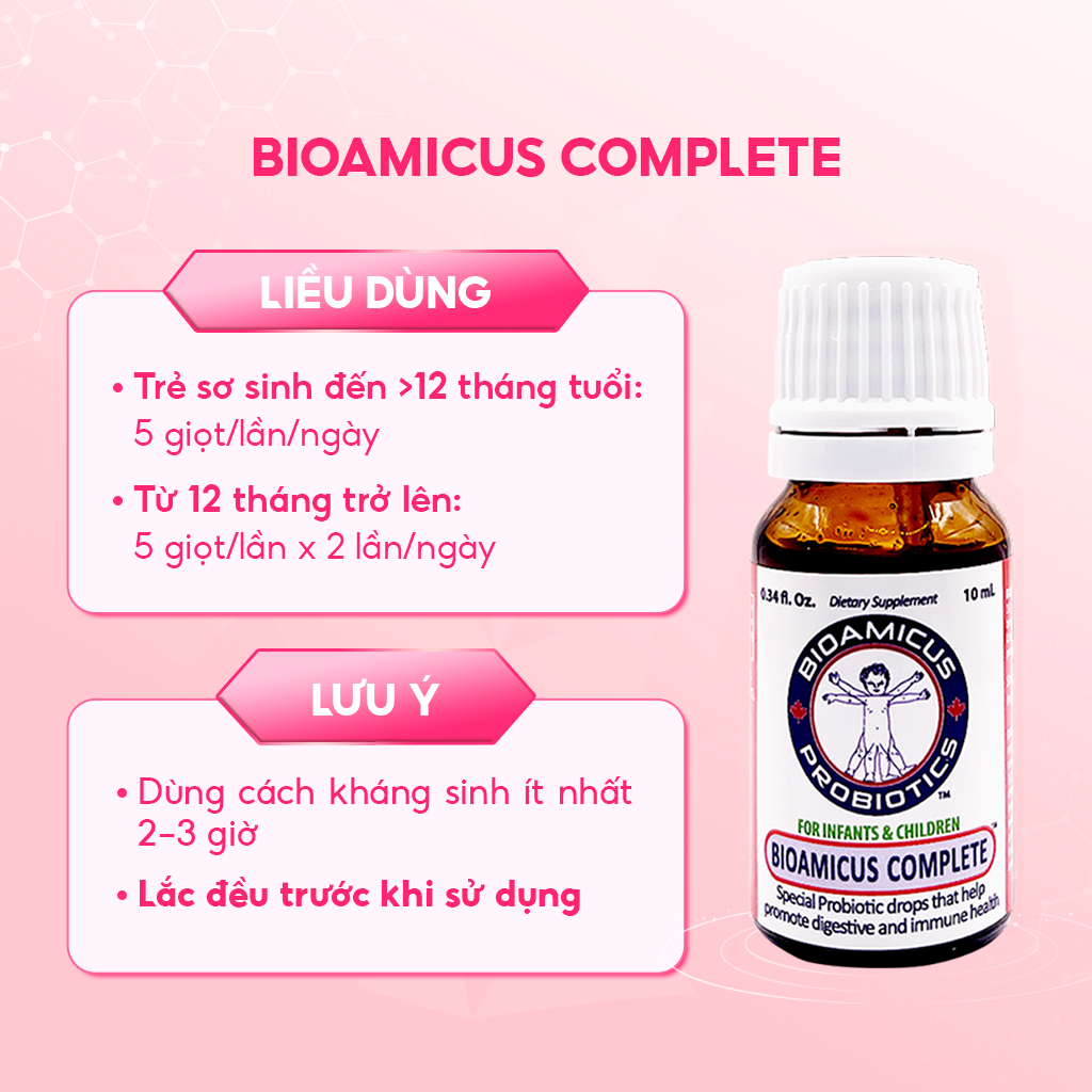 Men vi sinh 10 chủng BioAmicus Complete 10 ml hỗ trợ tiêu hóa, giúp bé ăn ngon, tăng cường miễn dịch