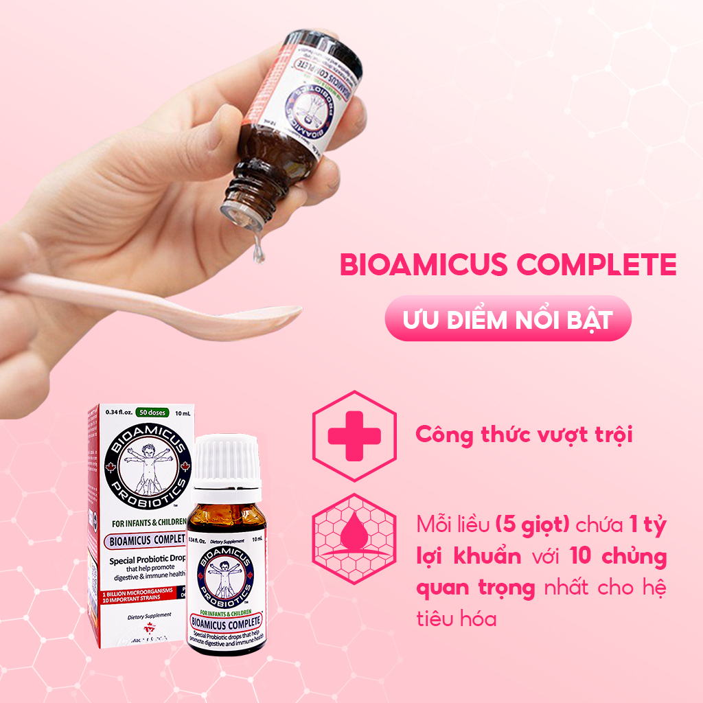 Men vi sinh 10 chủng BioAmicus Complete 10 ml hỗ trợ tiêu hóa, giúp bé ăn ngon, tăng cường miễn dịch
