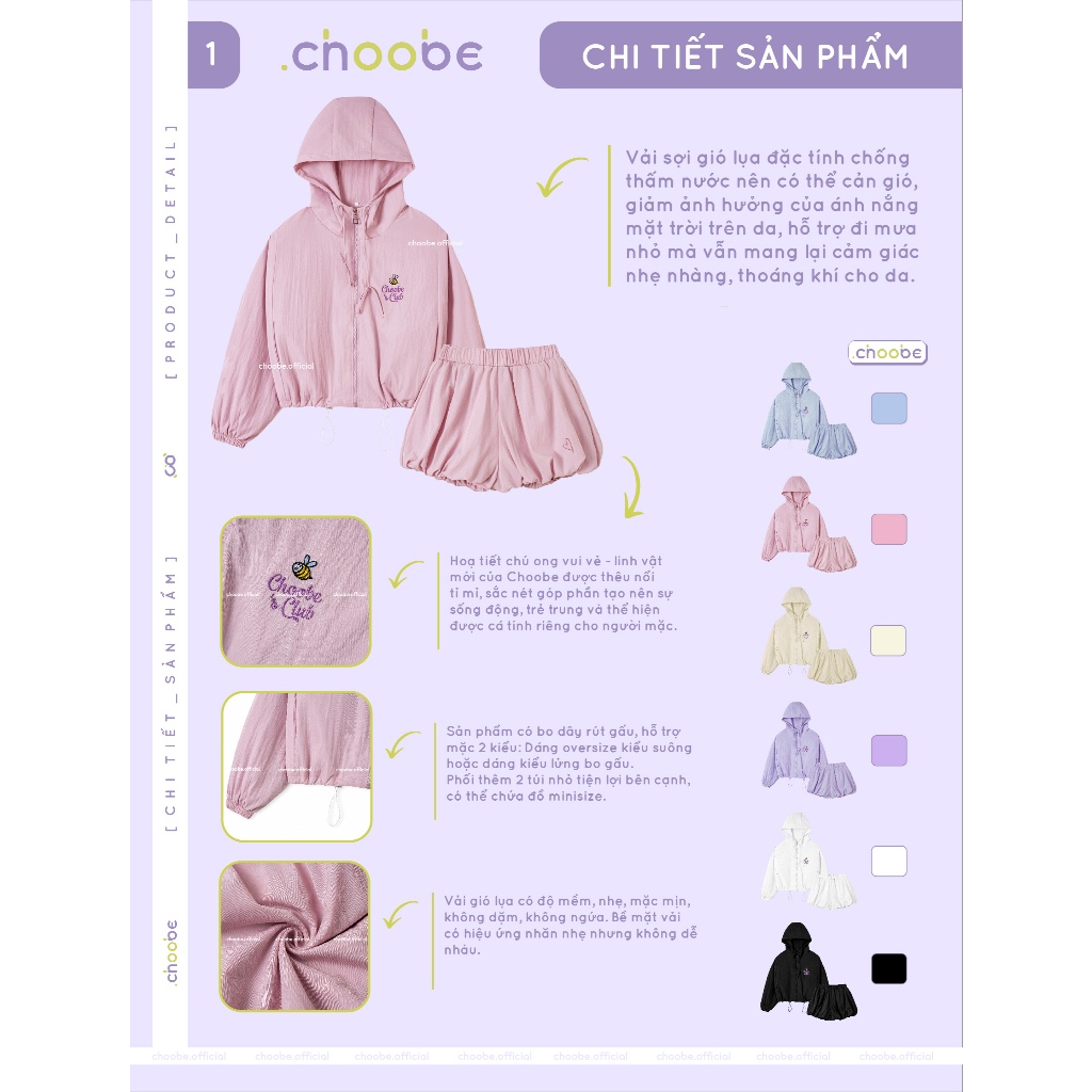 Ảnh Set áo khoác nữ Windbee Choobe Club chống nắng cản gió vải gió lụa khóa kéo kèm quần đùi AK18 + QS18 2
