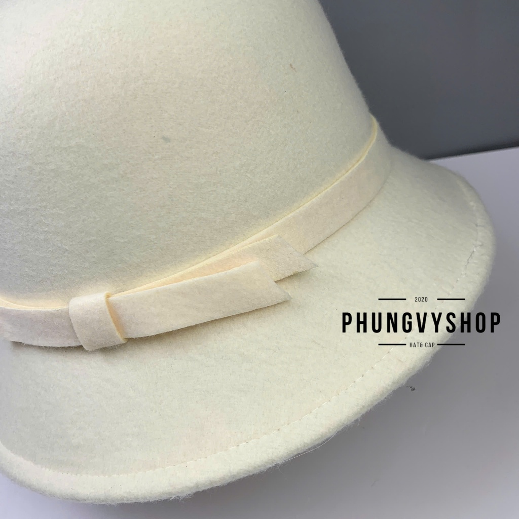Mũ nón cối DẠ ÉP FORM CỨNG Gắn NƠ thu đông bụcket bèo vành phungvyshop
