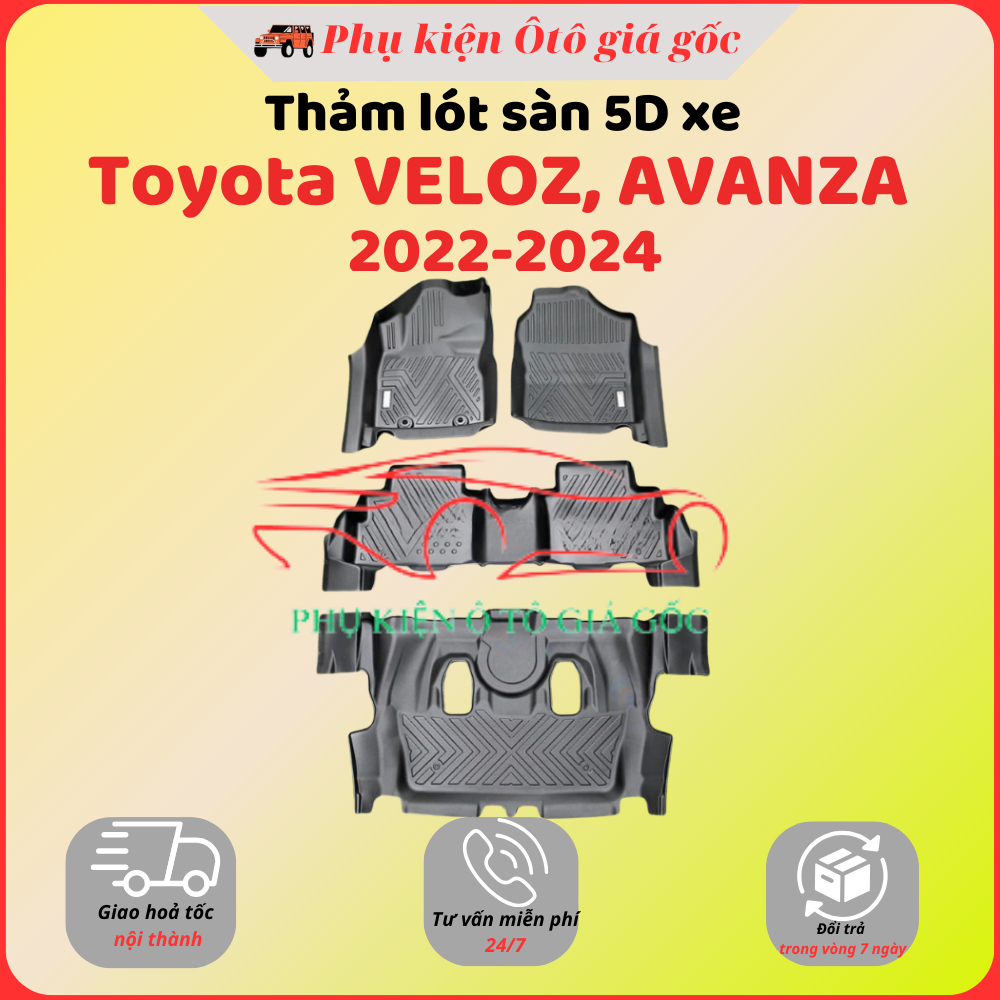 Thảm lót sàn NHỰA 5D TRÀN VIỀN xe Toyota Veloz, Avanza (Chữ VELOZ)  2022-2025 Thảm NHỰA TPE 5D đúc nguyên khối theo xe.