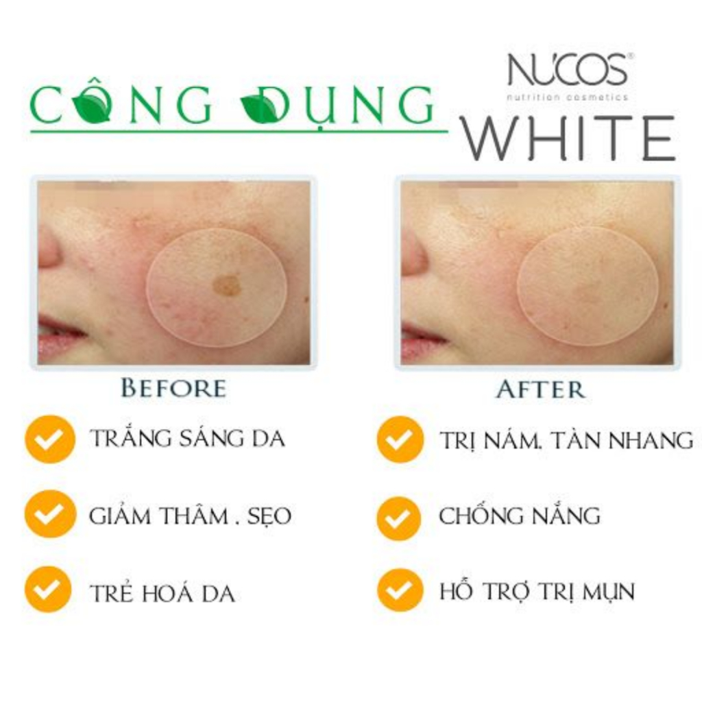 Ảnh Viên uống trắng da nhật bản NUCOS giúp làm sáng, đều màu da mờ thâm nám, chống oxy hóa 60 viên 3
