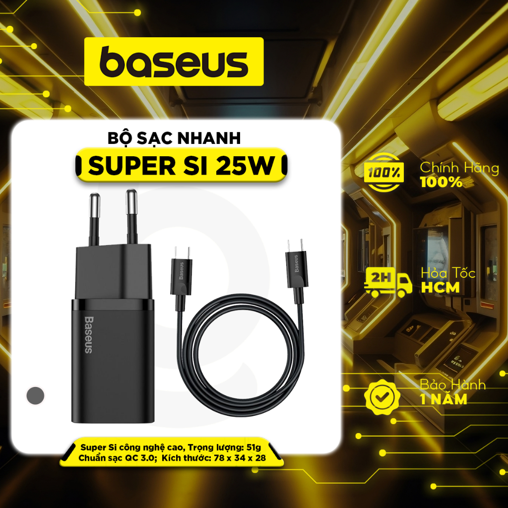 Ảnh Bộ sạc nhanh Type-C Baseus Super Si 25W PD/ QC3.0 Quick charger, With Cable Type-C To Type-C 1m 1