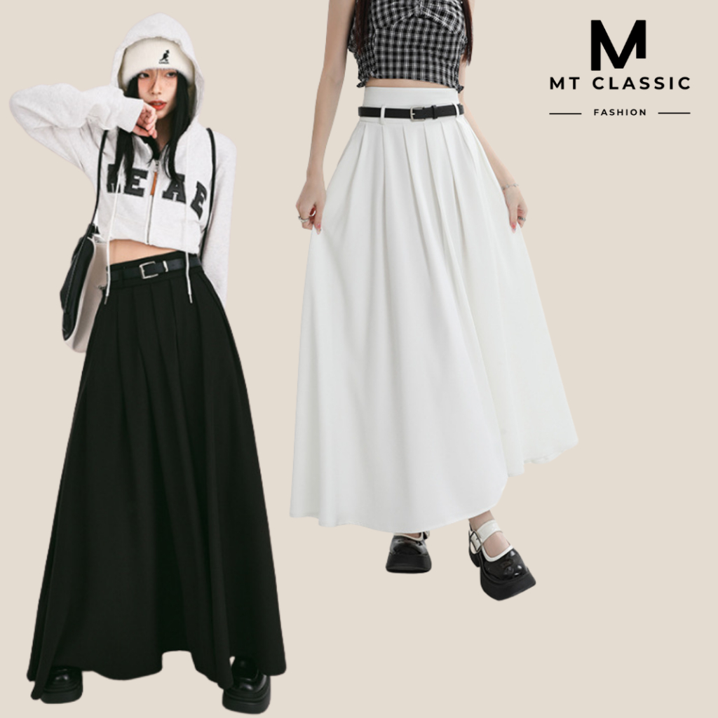 Chân váy xếp ly dáng dài 90cm, chân váy midi hàn quốc dáng xòe, phong cách hách dáng trendy - MT CLASSIC