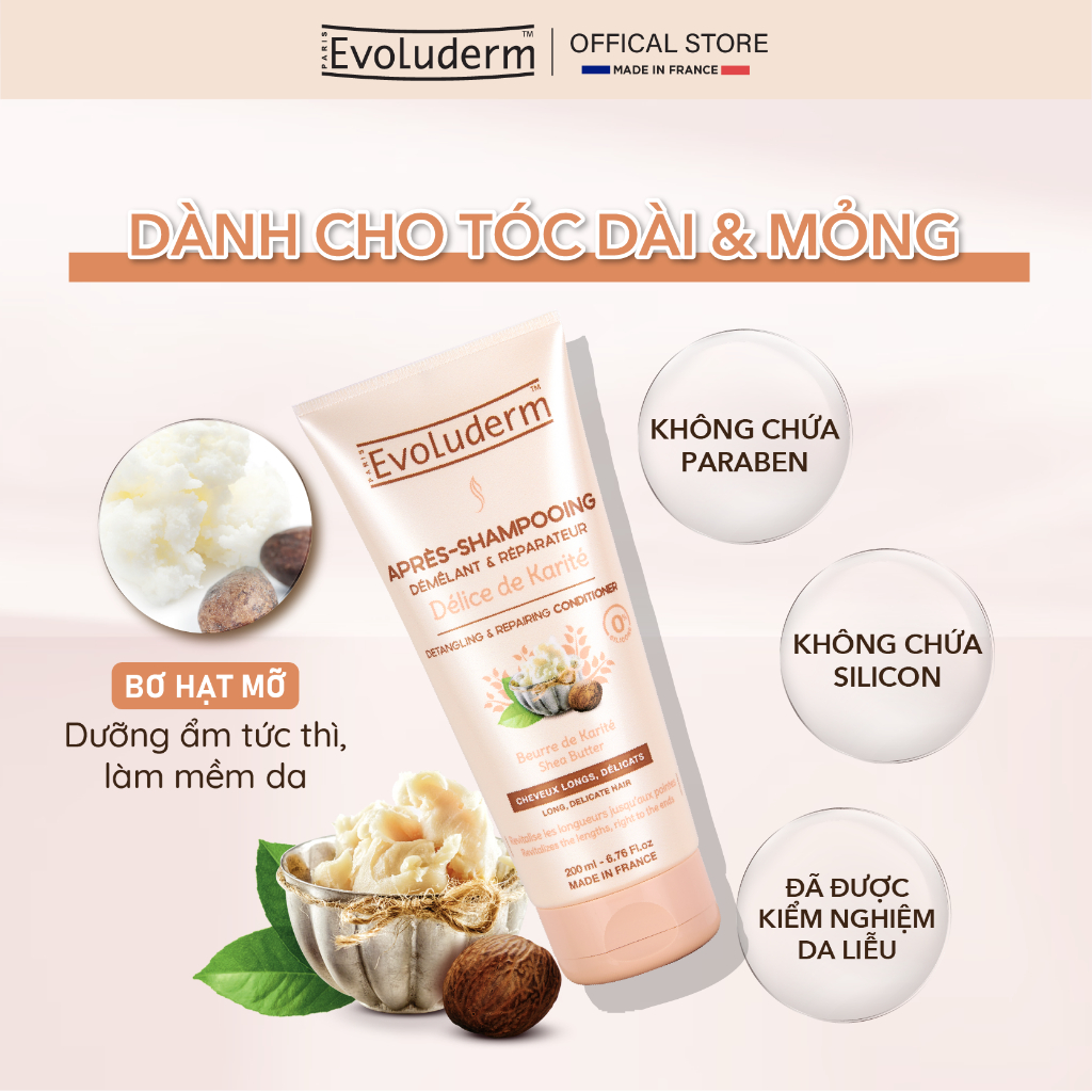 Kem Xả Evoluderm Không Silicone, Chiết Xuất Giúp Tóc Suôn Mượt, Khỏe Mạnh ( Nhiều phân loại)