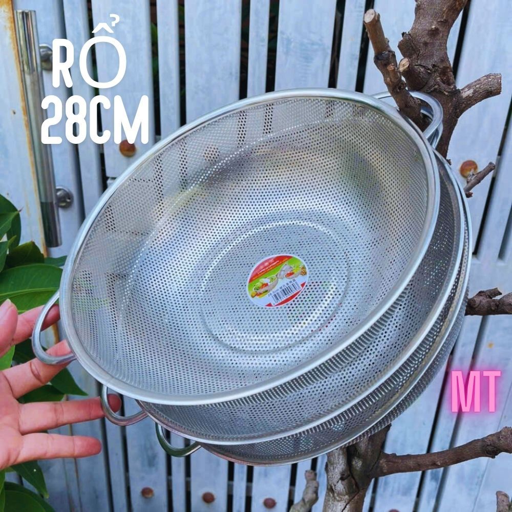 Rổ inox 2 quai 28cm Rổ rá inox cho nha bếp siêu đẹp siêu bền, Rổ rủa rau  inox28cm
