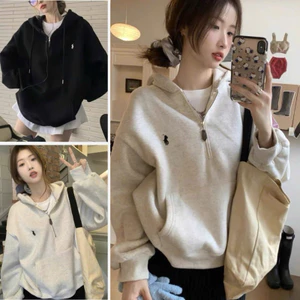 Áo Hoodie nam nữ nỉ bông khóa kéo thêu ngựa. Hoodie zip nỉ bông unisex form thụng hình thêu sắc nét
