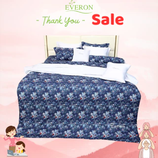 Everon drap ga phủ/ chun trần, bộ chăn ga gối màu xanh đậm in họa tiết chất Modal sồi giảm giá EPM 20063