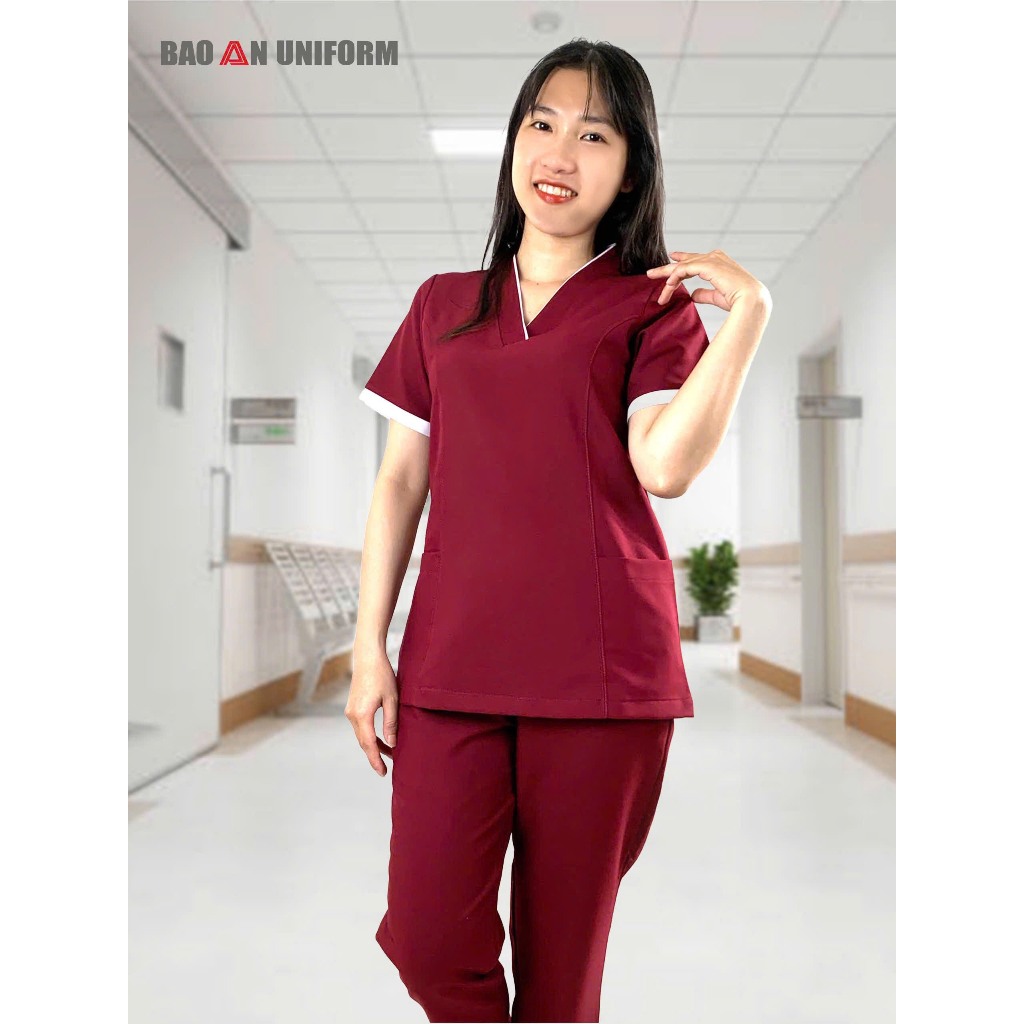 [SALE] Bộ Scrubs Cổ Tim Dược Sĩ, Đồng Phục Spa, Nha khoa Cho Nữ - BẢO AN UNIFORM
