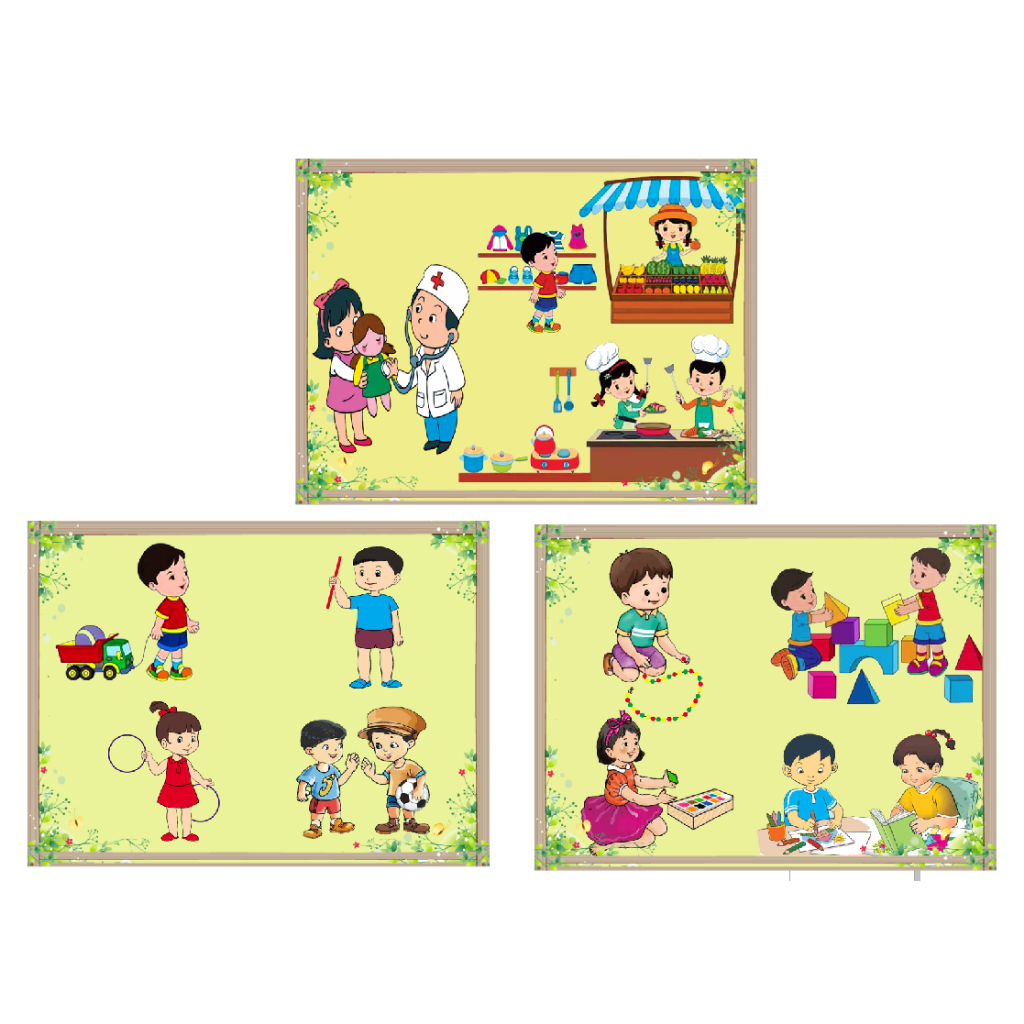 Tranh mầm non bộ 3 tranh decan bóc dán kích thước 60x90cm giá rẻ
