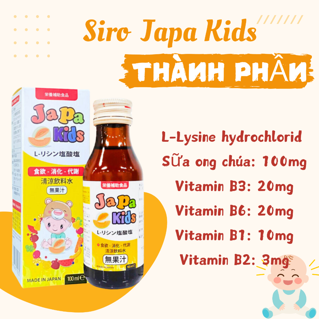 Siro Ăn Ngon Cho Bé Japa Kids Chính Hãng Kích Thích Ăn Ngon, Tăng Chiều Cao Cho Bé 100ml