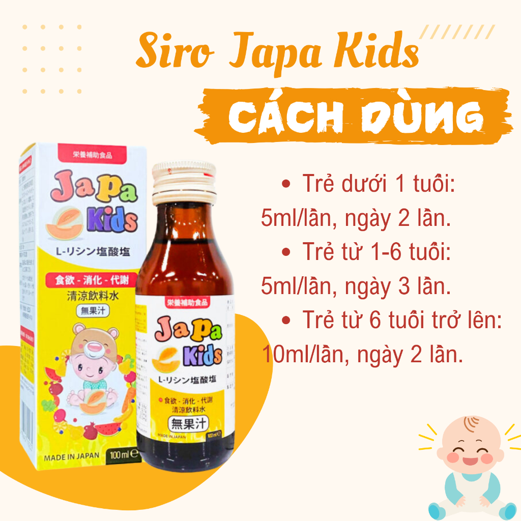 Siro Ăn Ngon Cho Bé Japa Kids Chính Hãng Kích Thích Ăn Ngon, Tăng Chiều Cao Cho Bé 100ml