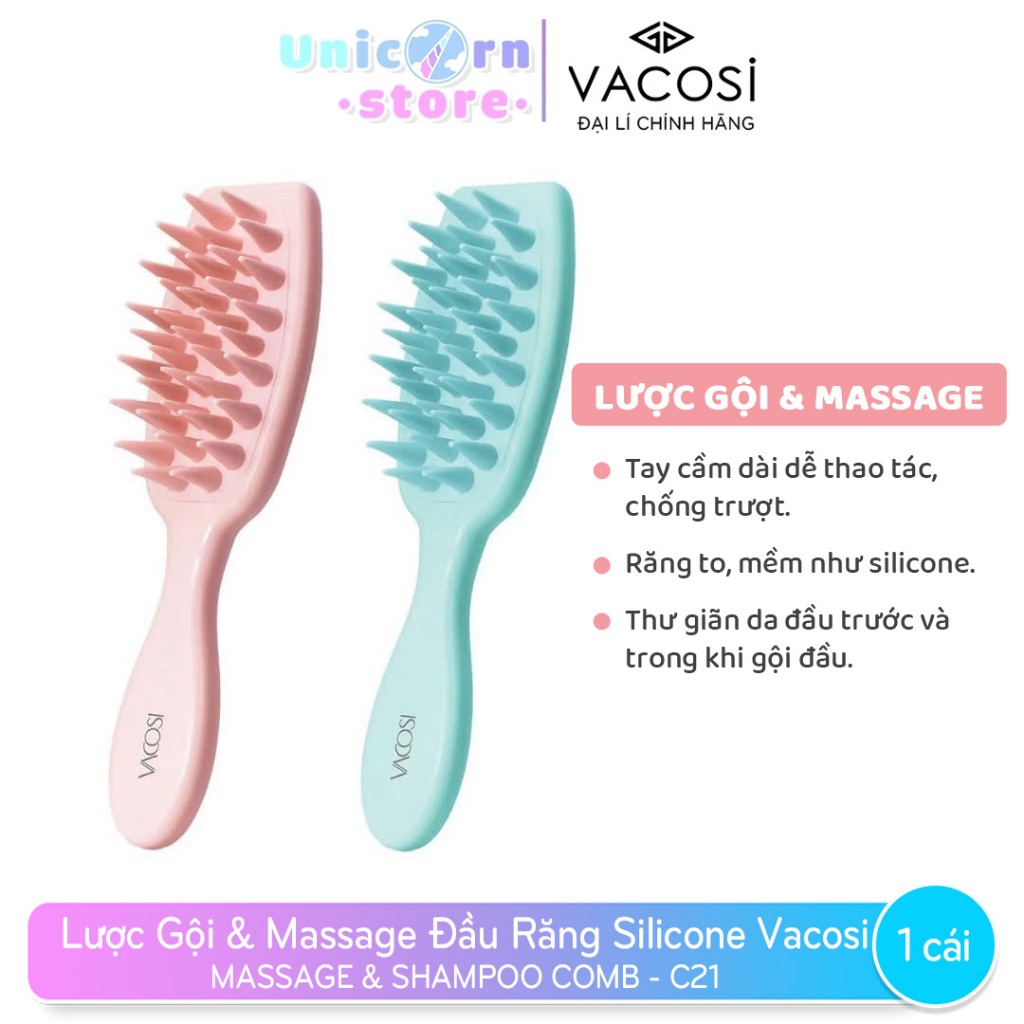 Lược Gội & Massage Đầu Răng Silicone Có Tay Cầm VACOSI MASSAGE & SHAMPOO COMB - C21