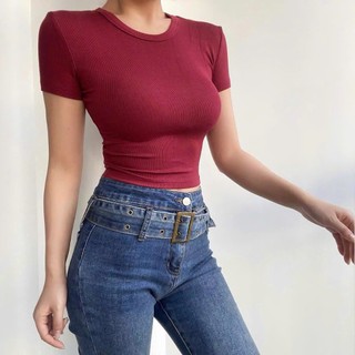Áo Thun Croptop Nữ Ôm Body Ngắn Tay Cổ Tròn, Croptop Nữ Tay Ngắn Dáng Ôm Trơn Basic TN02 RYSO