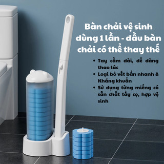Cọ Bồn Cầu Dùng Một Lần Kèm 6 Đầu Cọ – Tay Cầm Xoay 360°, Sạch Nhanh Không Dơ Tay, Gọn Gàng Tiện Lợi