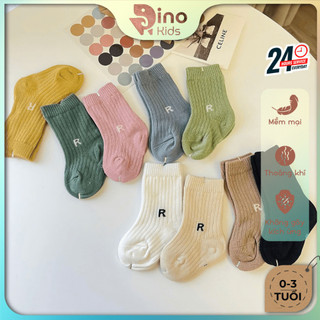 Tất vớ cổ cao chữ R cho bé 0-3 tuổi. Tất giữ ấm cho bé sơ sinh, vớ QC. Dino Kids