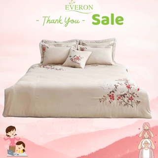 Drap chăn ga Everon ESM 21013 màu nâu be họa tiết thêu hoa vải modal cao cấp
