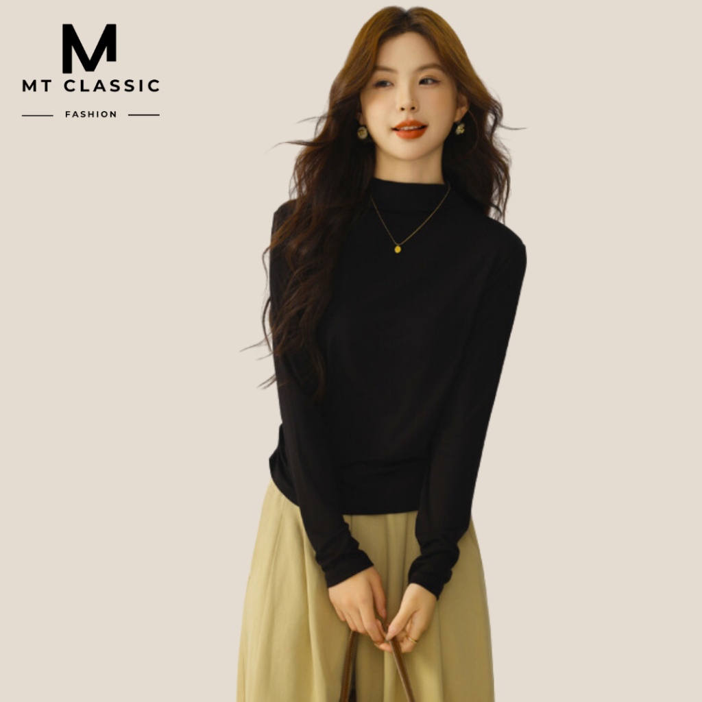 Áo thun cổ cao rút eo, áo dài tay chất liệu thun lazong chính phẩm, mềm mịn co giãn 4 chiều form dáng basic - MT CLASSIC
