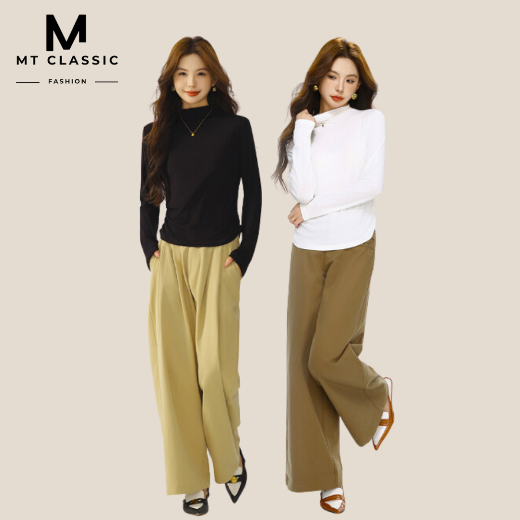 Áo thun cổ cao rút eo, áo dài tay chất liệu thun lazong chính phẩm, mềm mịn co giãn 4 chiều form dáng basic - MT CLASSIC