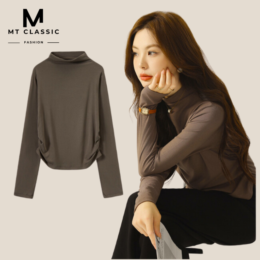 Áo thun cổ cao rút eo, áo dài tay chất liệu thun lazong chính phẩm, mềm mịn co giãn 4 chiều form dáng basic - MT CLASSIC