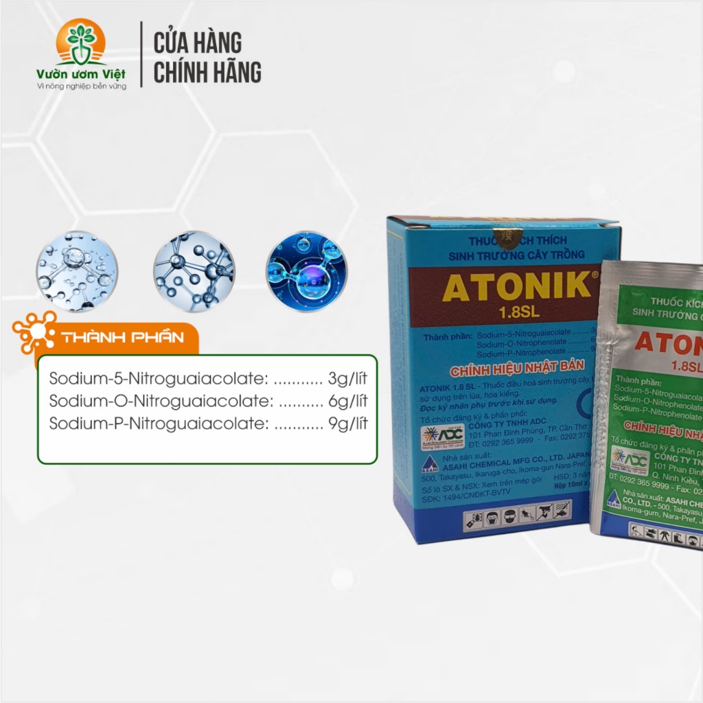 [Hộp 10gói]Thuốc kích thích sinh trưởng Atonik 1.8SL chính hãng ADC nhập khẩu Nhật Bản - Gói 10ml