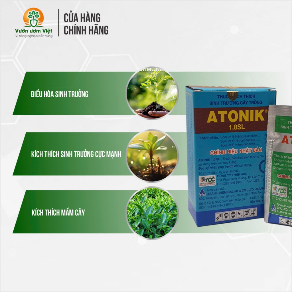 [Hộp 10gói]Thuốc kích thích sinh trưởng Atonik 1.8SL chính hãng ADC nhập khẩu Nhật Bản - Gói 10ml