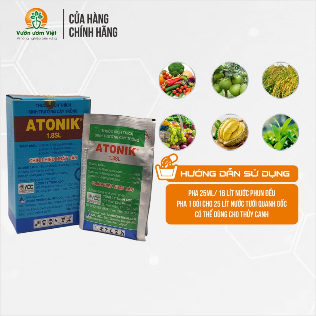 [Hộp 10gói]Thuốc kích thích sinh trưởng Atonik 1.8SL chính hãng ADC nhập khẩu Nhật Bản - Gói 10ml