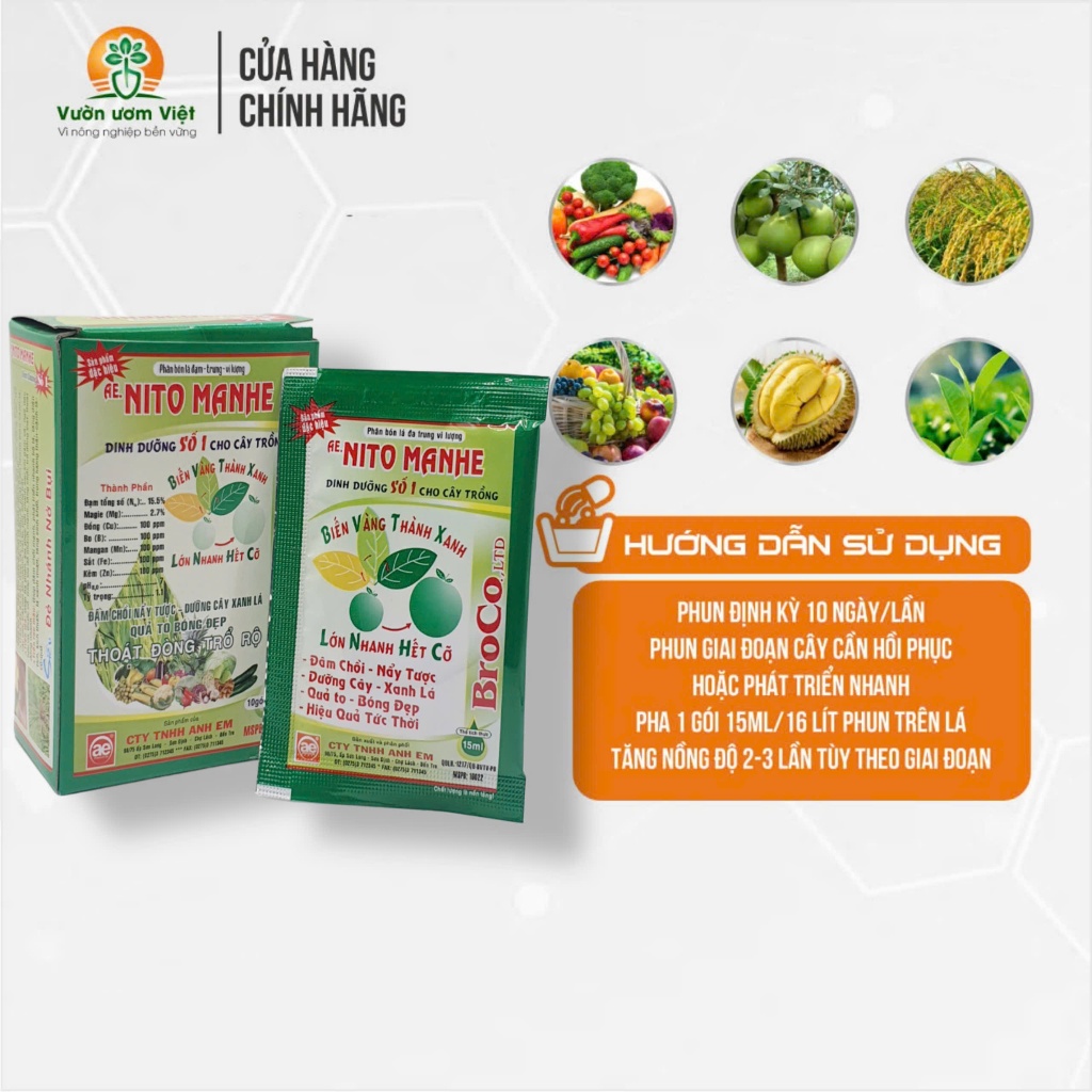 [Hộp 10 gói] Phân bón AE Nitro Manhe bổ sung dinh dưỡng, hết nhanh vàng lá, cây trồng khỏe mạnh