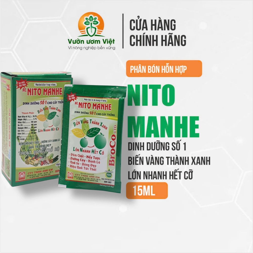 [Hộp 10 gói] Phân bón AE Nitro Manhe bổ sung dinh dưỡng, hết nhanh vàng lá, cây trồng khỏe mạnh