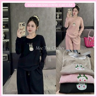 Set bộ mặc nhà Quảng Châu thiết kế áo dài tay hình mèo quần ống rộng siêu xinh