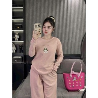Set bộ mặc nhà Quảng Châu thiết kế áo dài tay hình mèo quần ống rộng siêu xinh