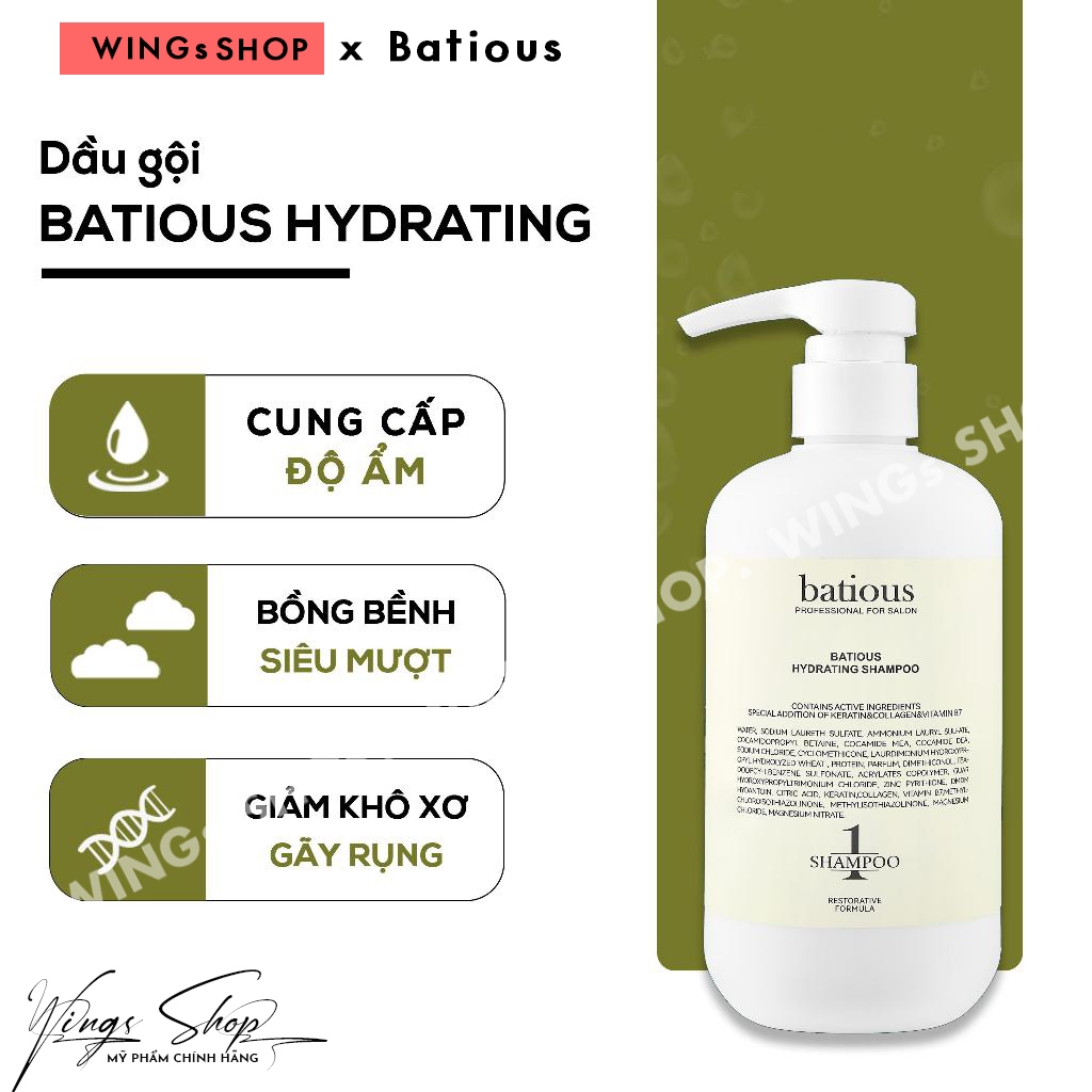 Dầu Gội, Xả Batious Trắng Dành Cho Tóc Khô Xơ, Phục Hồi Chẻ Ngọn 500ml-960ml
