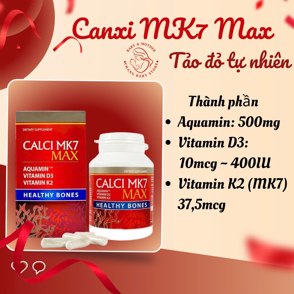 Canxi MK7 Max, Viên Uống Bổ Sung Canxi Tảo Đỏ Tự Nhiên Cho Phụ Nữ Mang Thai, Cho Con Bú, Trẻ Nhỏ