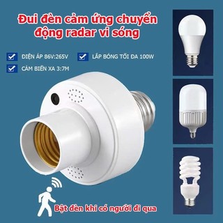 Đui Đèn Cảm Ứng Radar Vi Sóng E27 220V Tự Bật Tắt 360° | Cảm Biến Chuyển Động Tiết Kiệm Điện