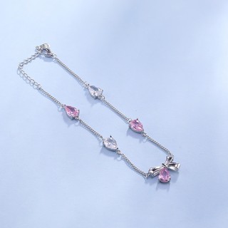 Lắc tay nơ bạc 925 Rosy Twilight, vòng tay xinh xắn, lấp lánh kèm hộp đựng và túi quà