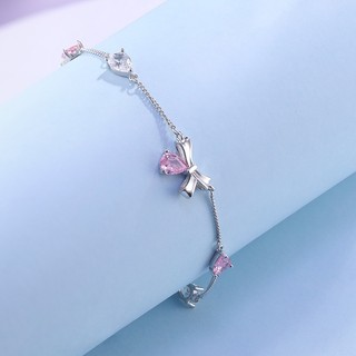 Lắc tay nơ bạc 925 Rosy Twilight, vòng tay xinh xắn, lấp lánh kèm hộp đựng và túi quà
