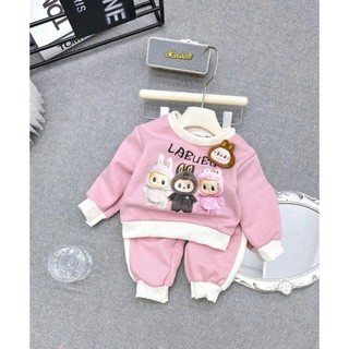 BỘ NI BÔNG PHỐI TRẮNG LABUBU GĂN GẤU CHO BÉ 6-16KG