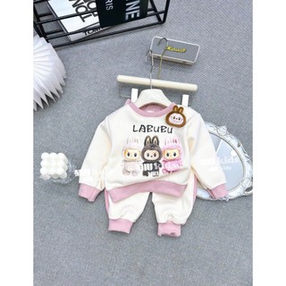 BỘ NI BÔNG PHỐI TRẮNG LABUBU GĂN GẤU CHO BÉ 6-16KG