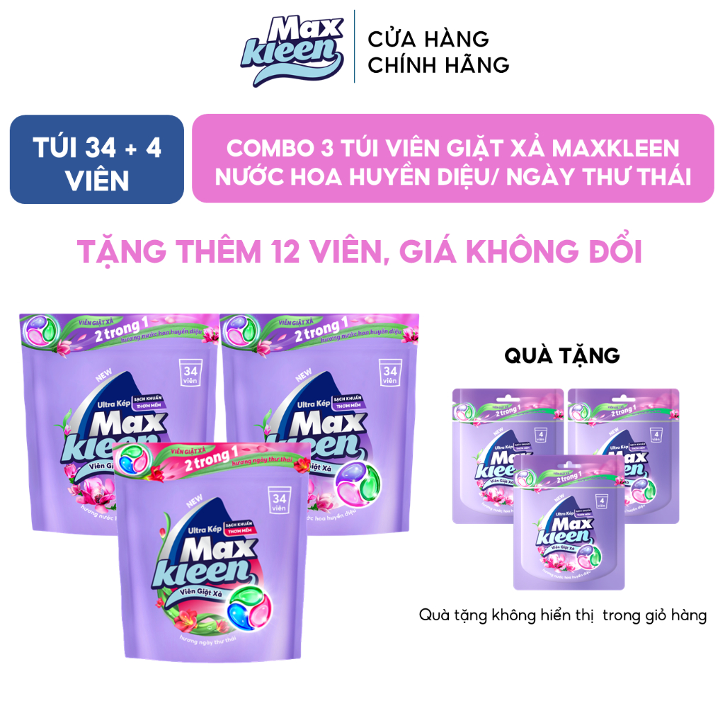 Ảnh Combo3 Túi Viên Giặt Xả MaxKleen Hương Nước Hoa Huyền Diệu/Hương Ngày Thư Thái(Túi34+4Viên) 1