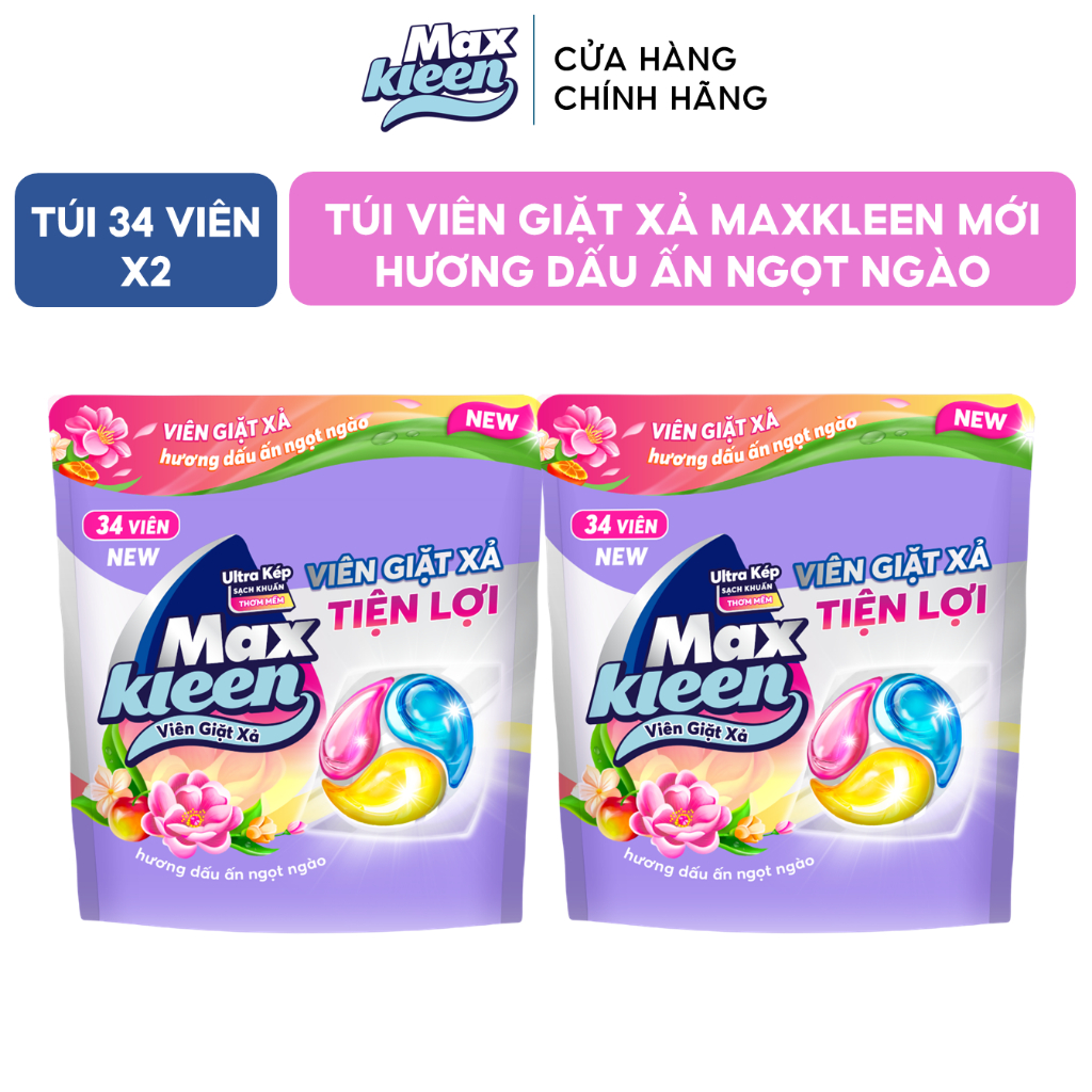 Ảnh Combo 2 Túi Viên Giặt Xả MaxKleen Hương Dấu Ấn Ngọt Ngào (34 viên/Túi) 1