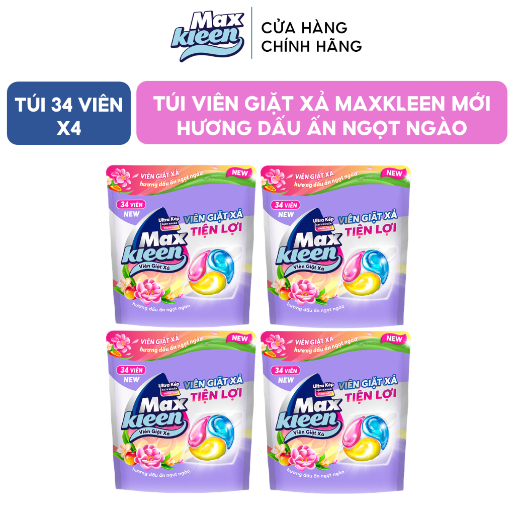 Ảnh Combo 4 Túi Viên Giặt Xả MaxKleen Hương Dấu Ấn Ngọt Ngào (34 viên/Túi) 1